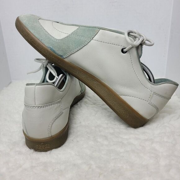 Gucci Mens Lace Up Sneaker Size 10 WHT Gray Suede White Leather 111 6091 - Picture 6 of 10